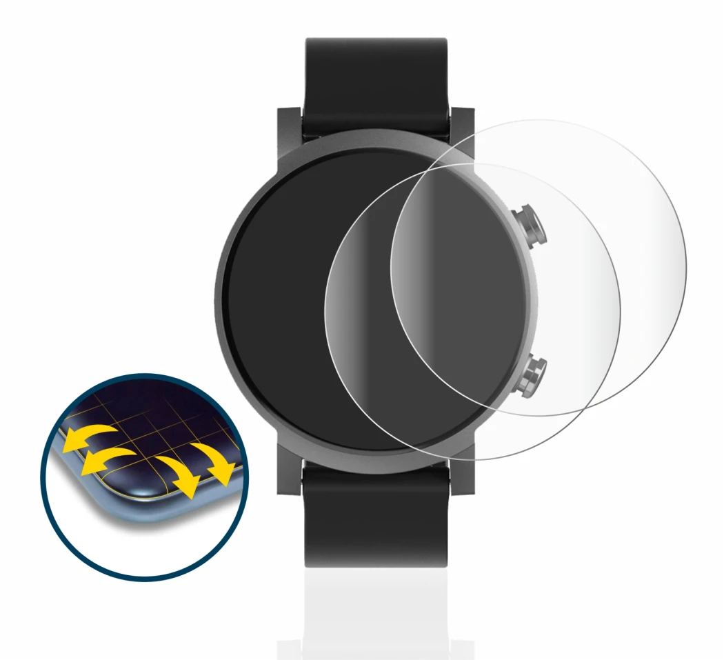 Image de l'appareil Mobvoi Ticwatch E3 avec une grande variété de protections d'écran.