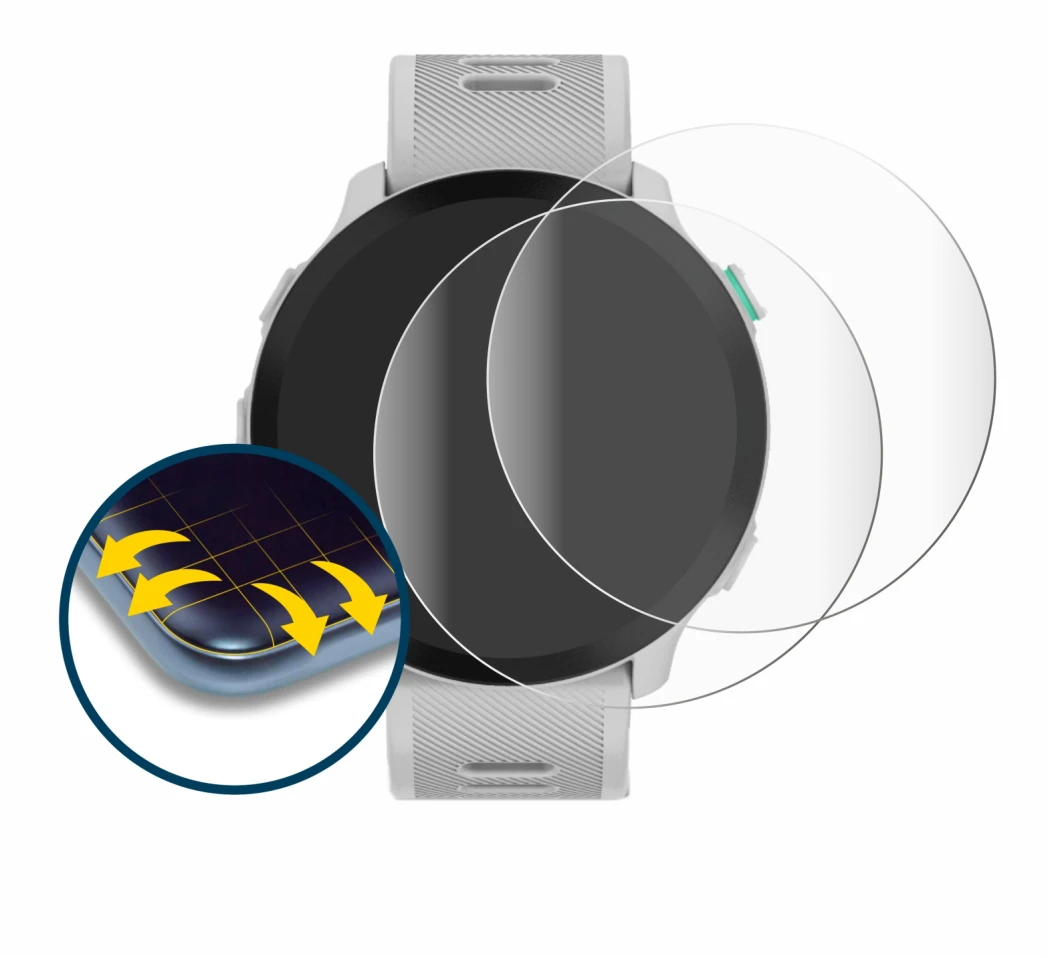 Image de l'appareil Garmin Forerunner 55 avec une grande variété de protections d'écran.