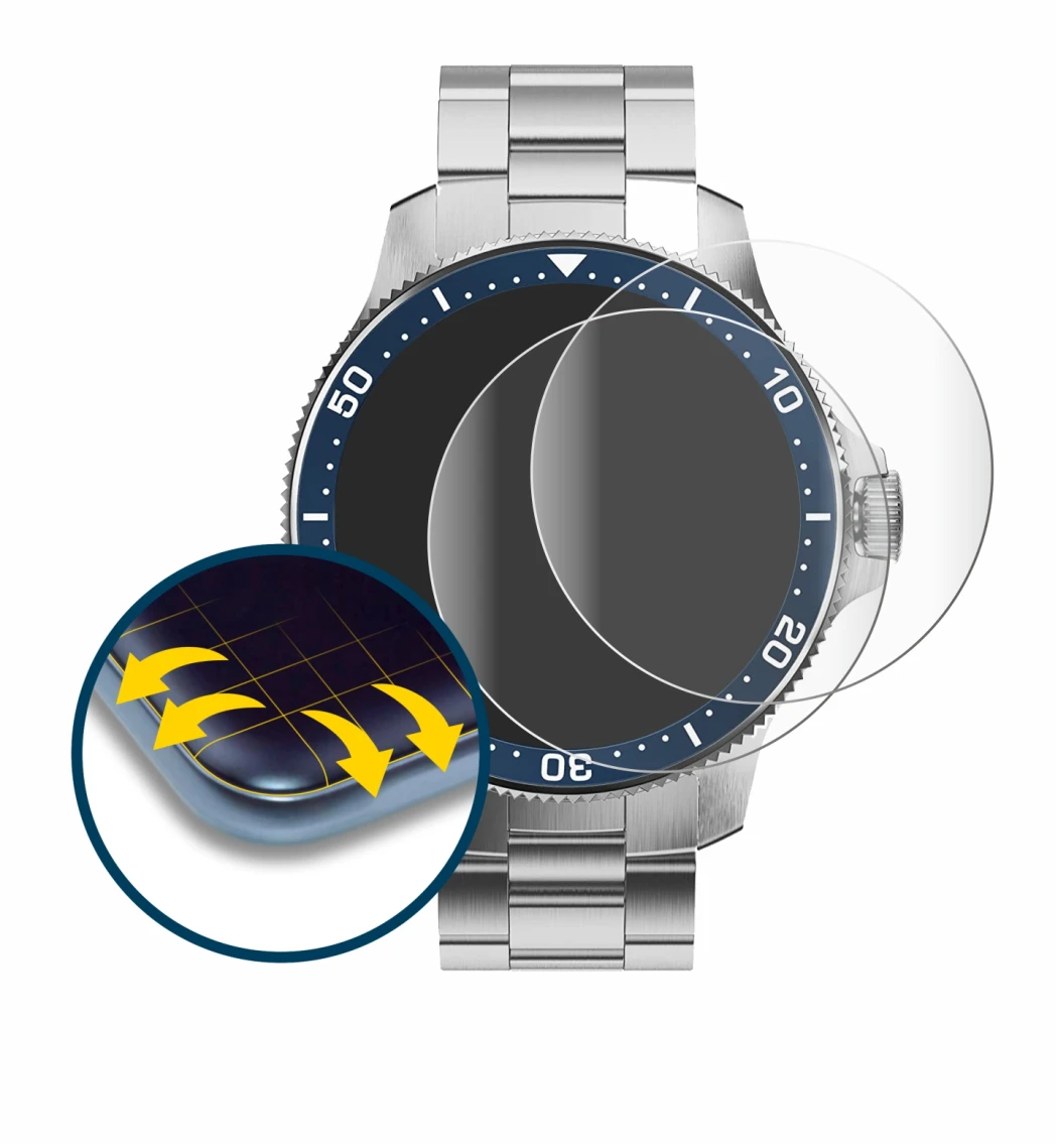 Image de l'appareil Withings ScanWatch Horizon (43 mm) avec une grande variété de protections d'écran.