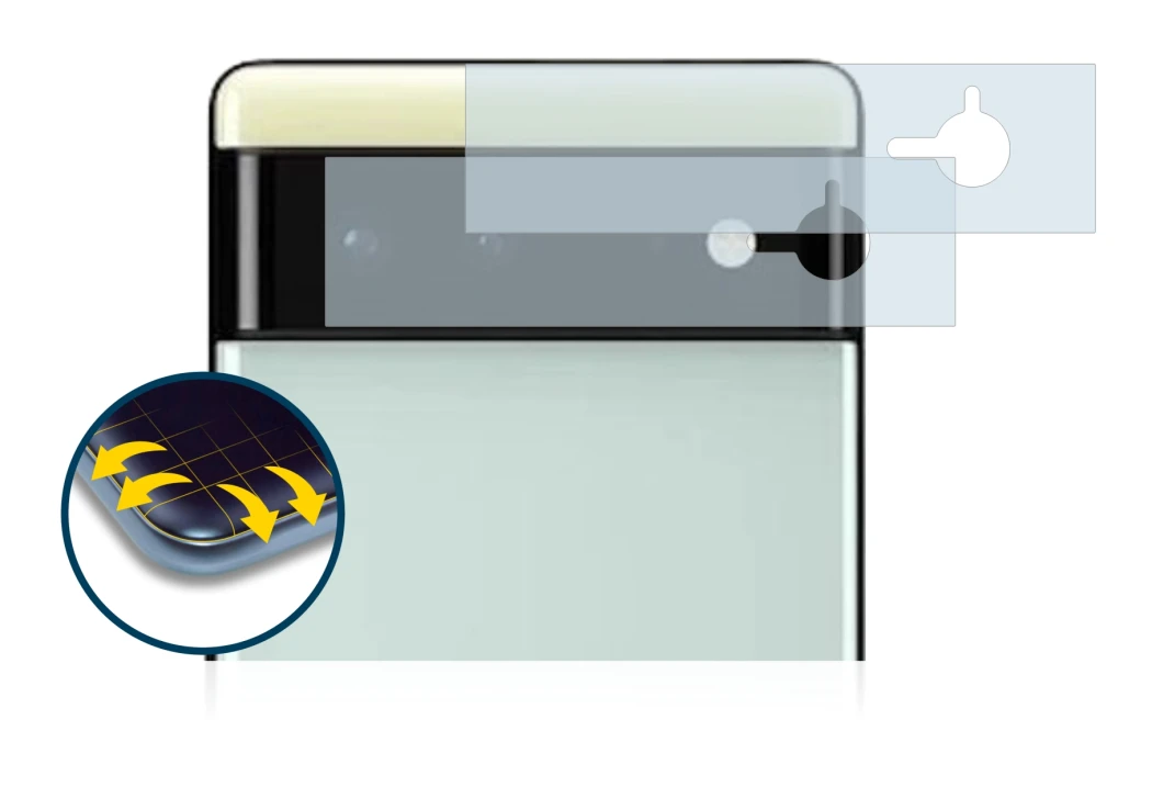Image de l'appareil Google Pixel 6 (Caméra UNIQUEMENT) avec une grande variété de protections d'écran.