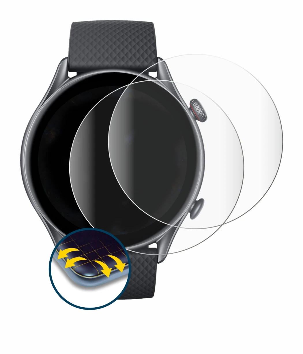 Image de l'appareil Huami Amazfit GTR 3 Pro avec une grande variété de protections d'écran.