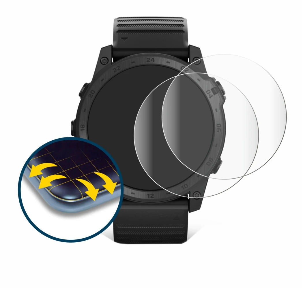 Image de l'appareil Garmin Tactix 7 Pro Ballistics avec une grande variété de protections d'écran.