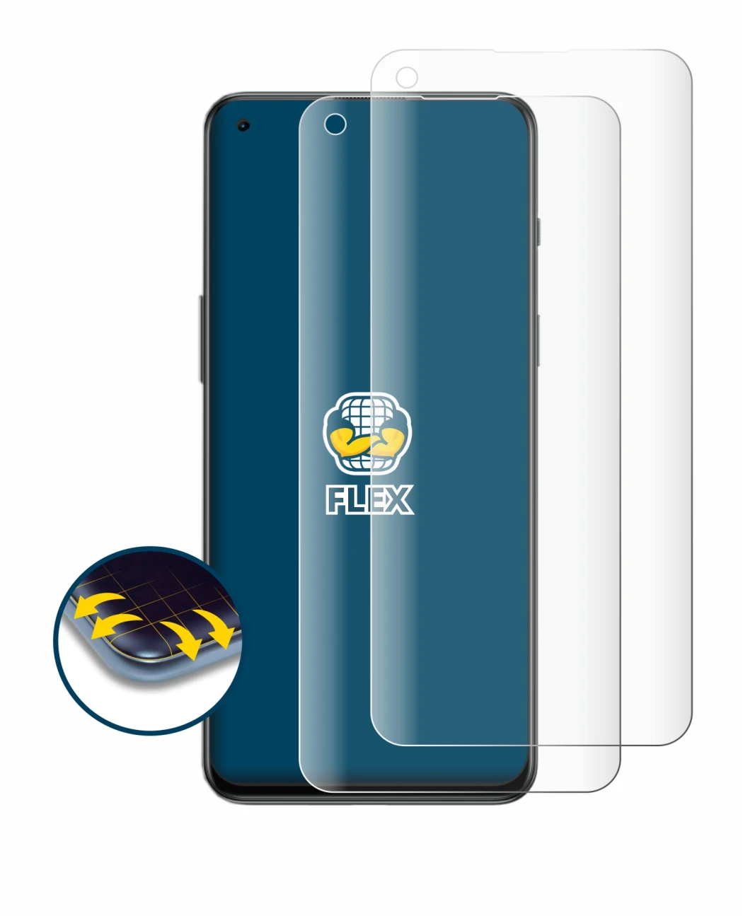 Image de l'appareil OnePlus Nord 2T 5G avec une grande variété de protections d'écran.