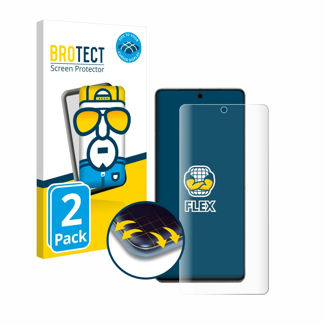 Face avant d’un emballage produit avec le logo de la marque BROTECT. À côté, l’appareil Google Pixel 7 Pro est représenté avec