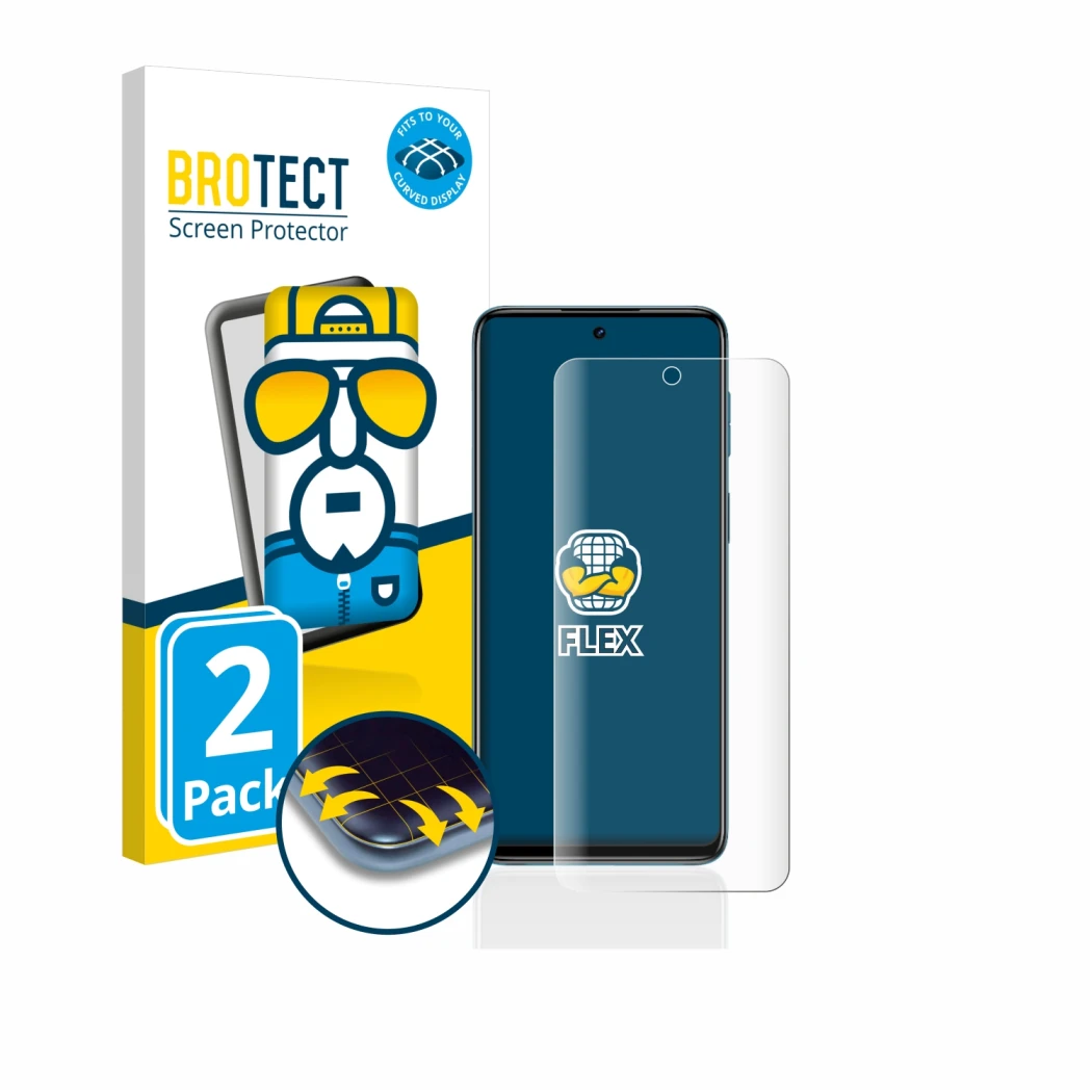 Face avant d’un emballage produit avec le logo de la marque BROTECT. À côté, l’appareil Motorola Moto G42 est représenté avec 