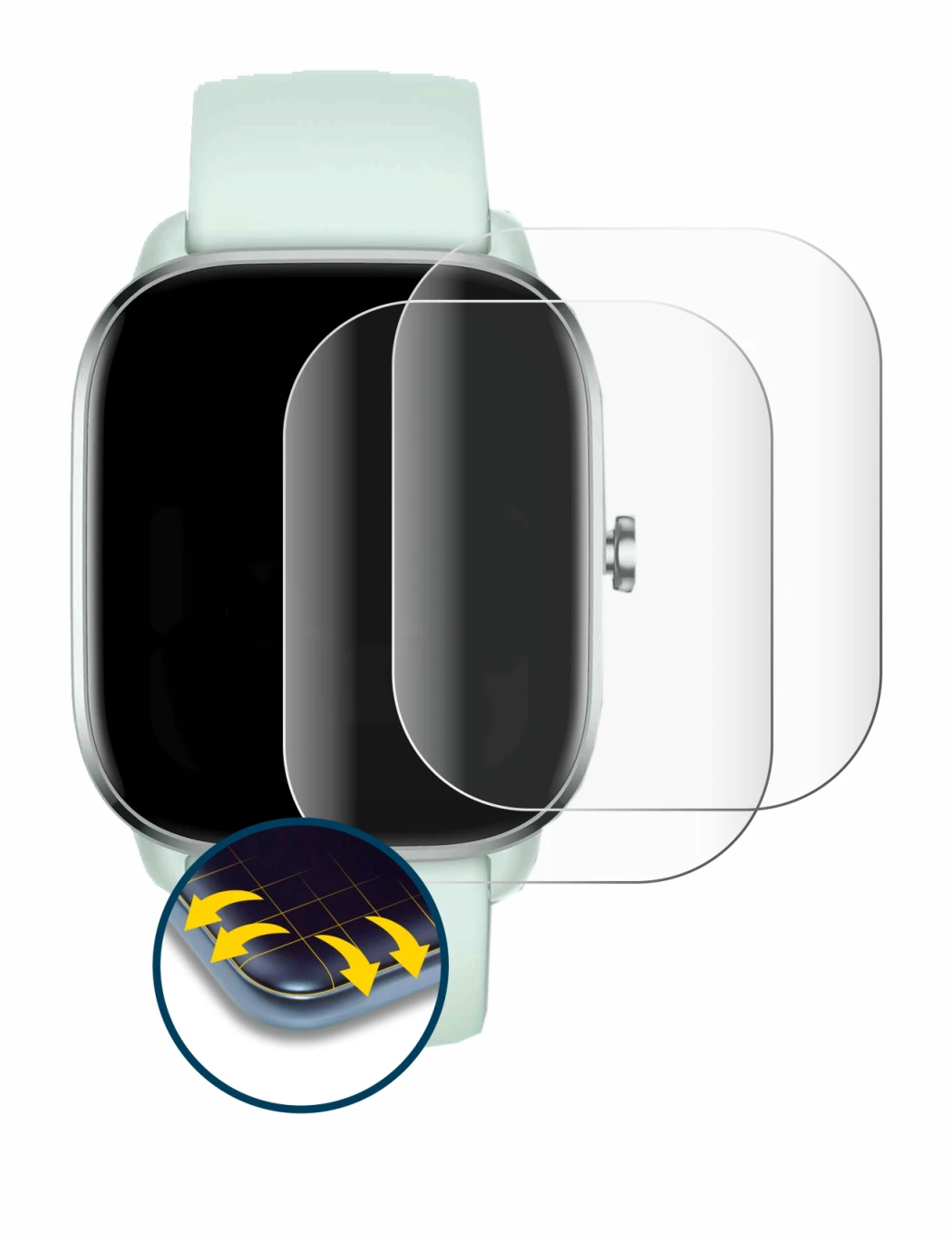 Image de l'appareil Huami Amazfit GTS 4 Mini avec une grande variété de protections d'écran.