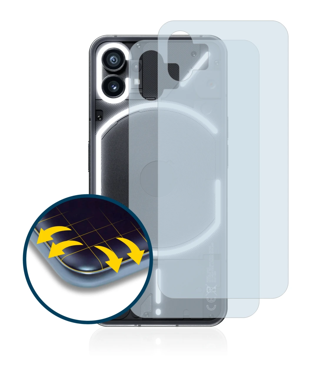 Image de l'appareil Nothing Phone (1) (Arrière) avec une grande variété de protections d'écran.