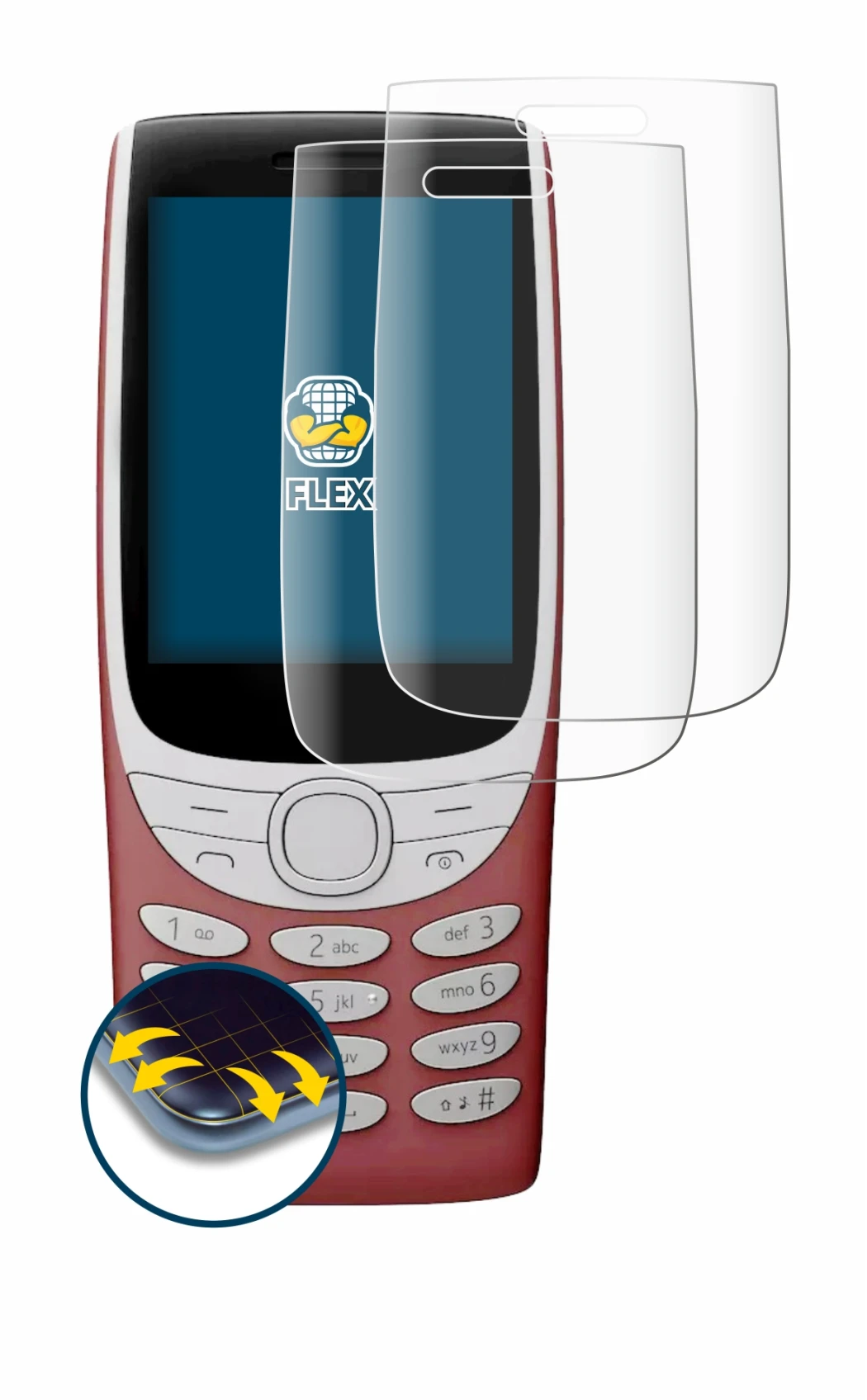 Image de l'appareil Nokia 8210 4G avec une grande variété de protections d'écran.