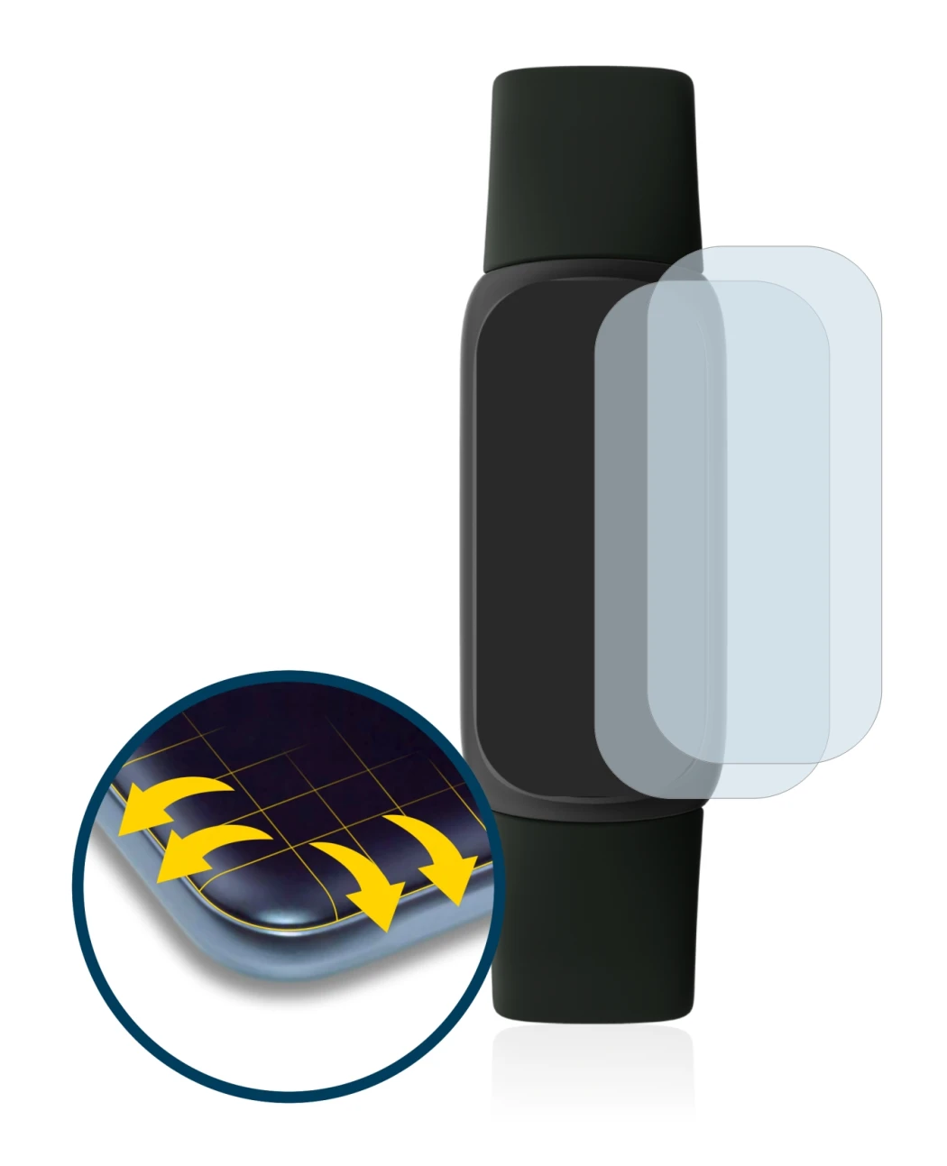 Image de l'appareil Fitbit Inspire 3 avec une grande variété de protections d'écran.