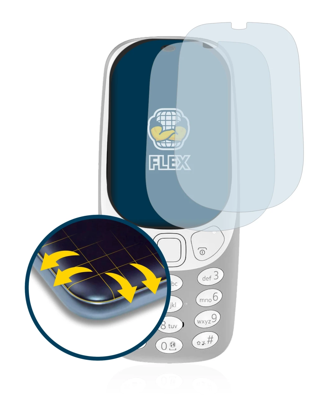 Image de l'appareil Nokia 3310 (2017) avec une grande variété de protections d'écran.