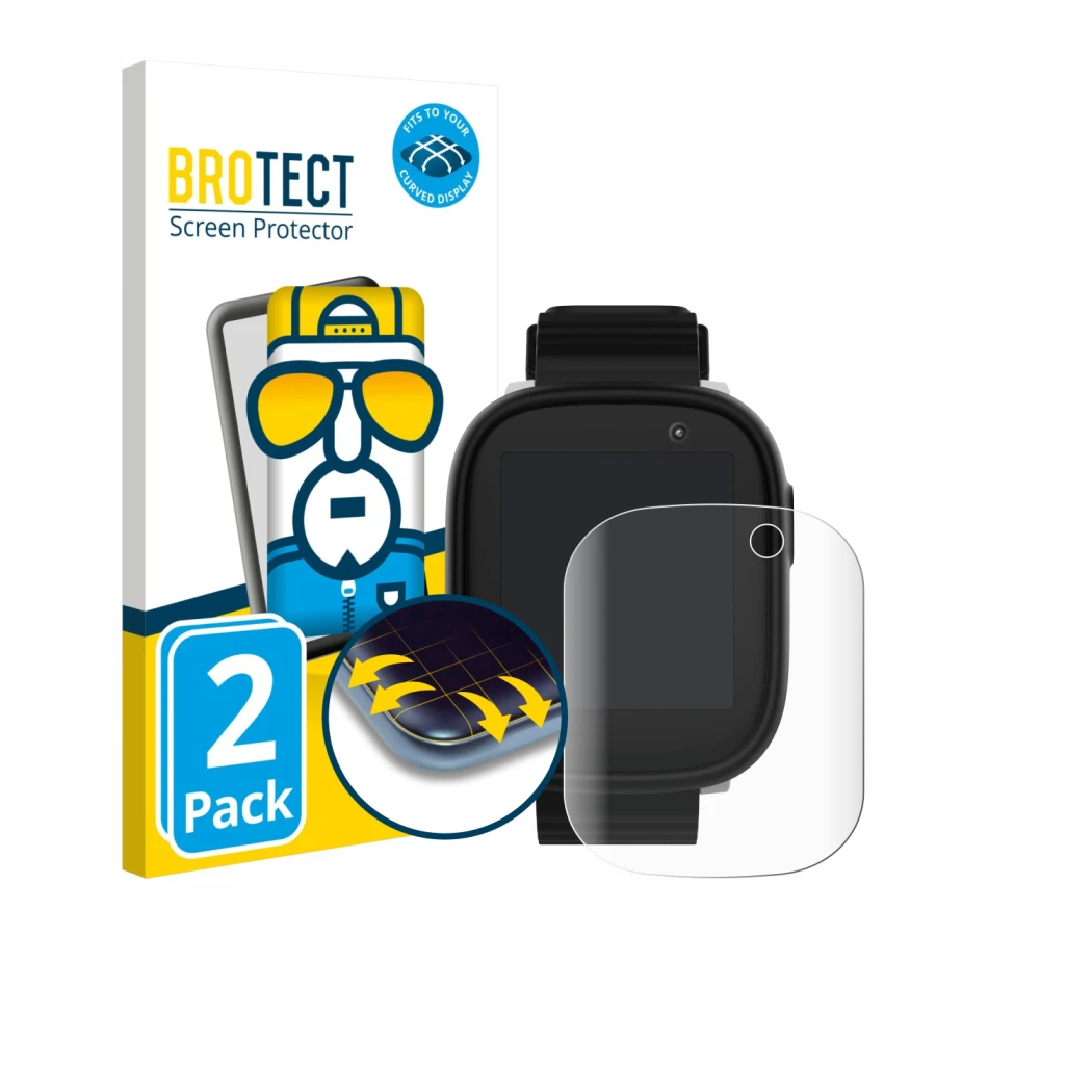 Face avant d’un emballage produit avec le logo de la marque BROTECT. À côté, l’appareil Xplora X6 Play 2022 (1ère génération) 