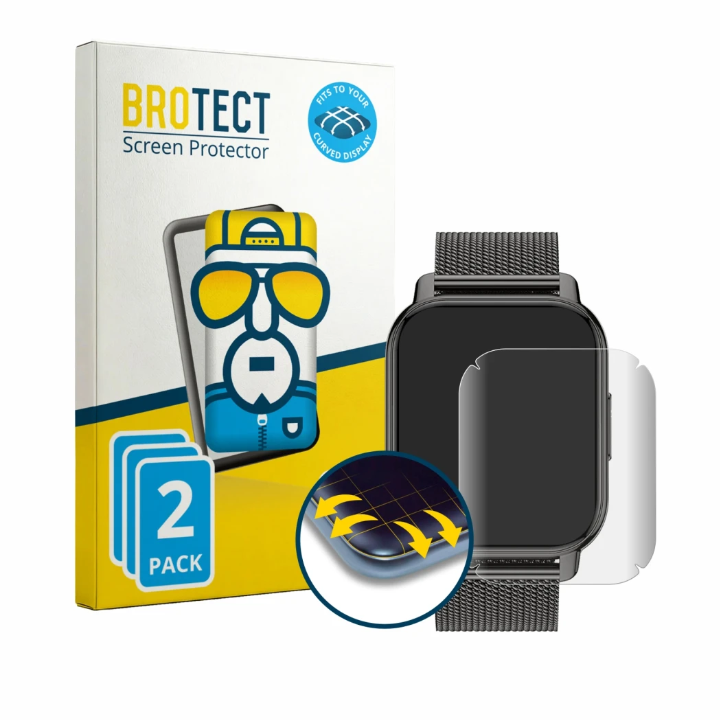 Face avant d’un emballage produit avec le logo de la marque BROTECT. À côté, l’appareil Popglory P66 1.85