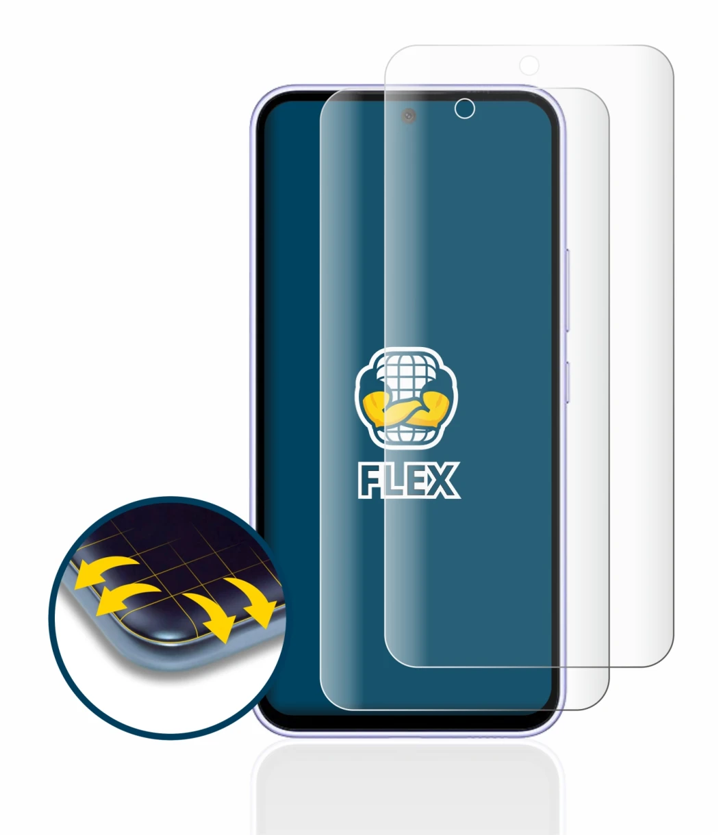 Image de l'appareil Samsung Galaxy A54 5G avec une grande variété de protections d'écran.