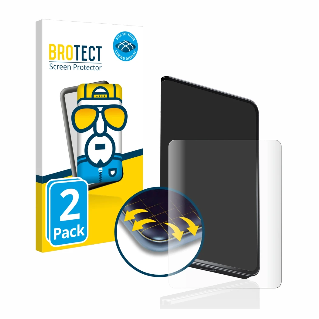 Face avant d’un emballage produit avec le logo de la marque BROTECT. À côté, l’appareil Ledger Stax crypto wallet est représen