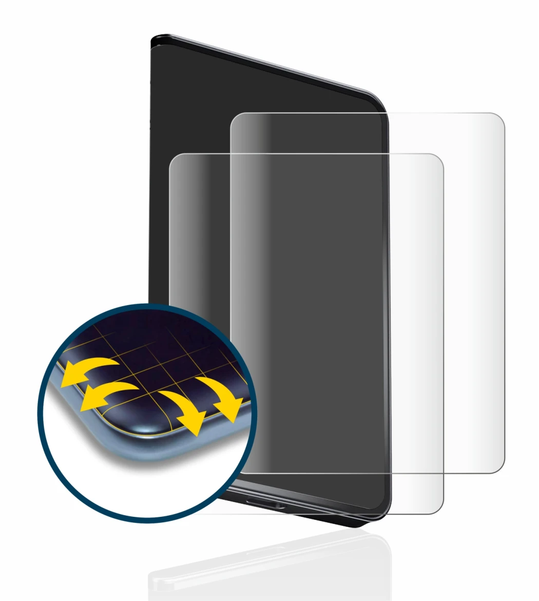 Image de l'appareil Ledger Stax crypto wallet avec une grande variété de protections d'écran.