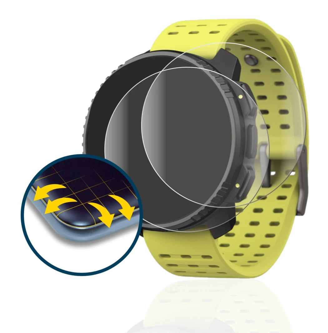 Image de l'appareil Suunto Vertical avec une grande variété de protections d'écran.