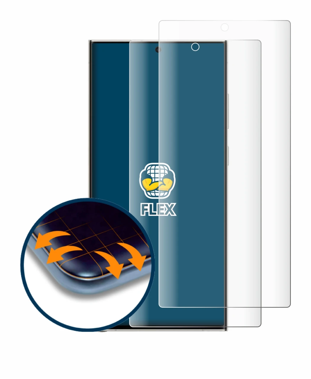 Image de l'appareil Samsung Galaxy S23 Ultra (case-friendly) avec une grande variété de protections d'écran.