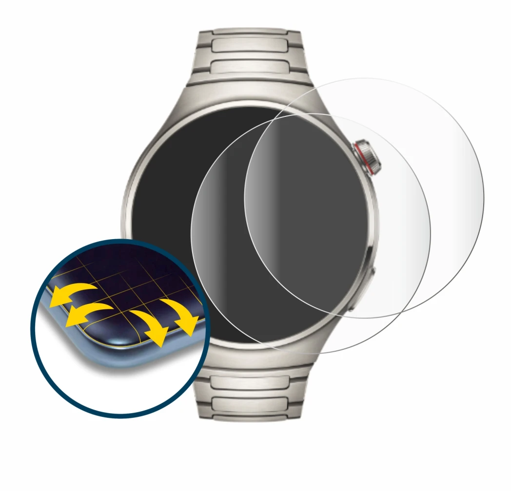 Image de l'appareil Huawei Watch 4 Pro avec une grande variété de protections d'écran.