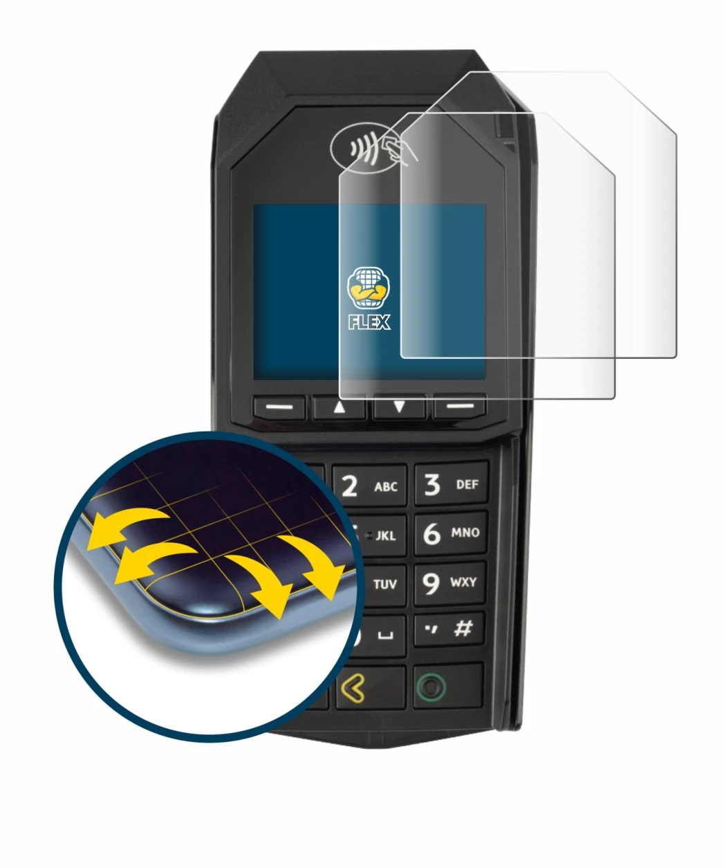 Image de l'appareil ingenico Lane/3000 (non-touch) avec une grande variété de protections d'écran.