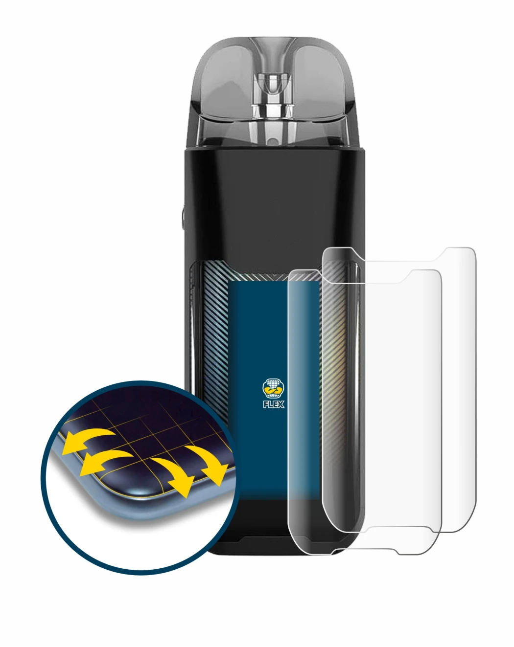 Image de l'appareil Vaporesso Luxe XR avec une grande variété de protections d'écran.