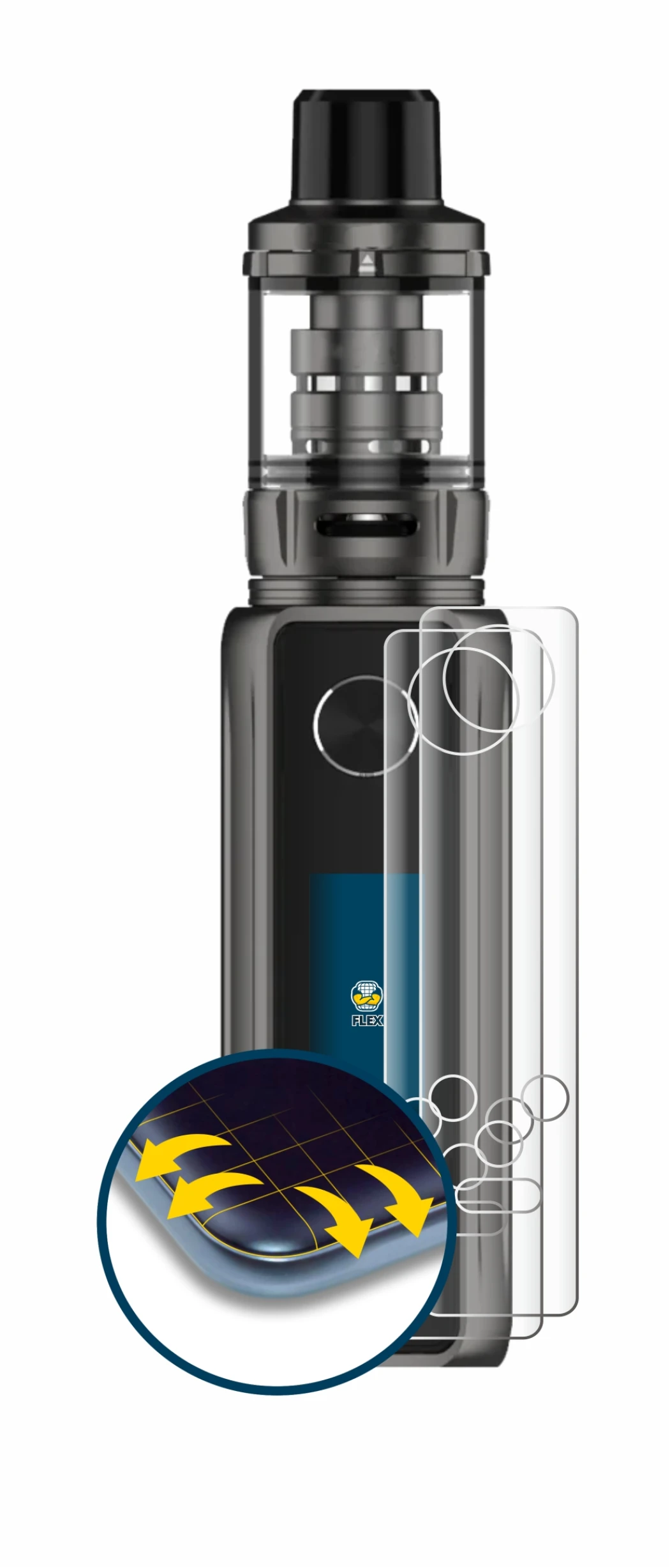 Image de l'appareil Vaporesso Target 100 Mod avec une grande variété de protections d'écran.