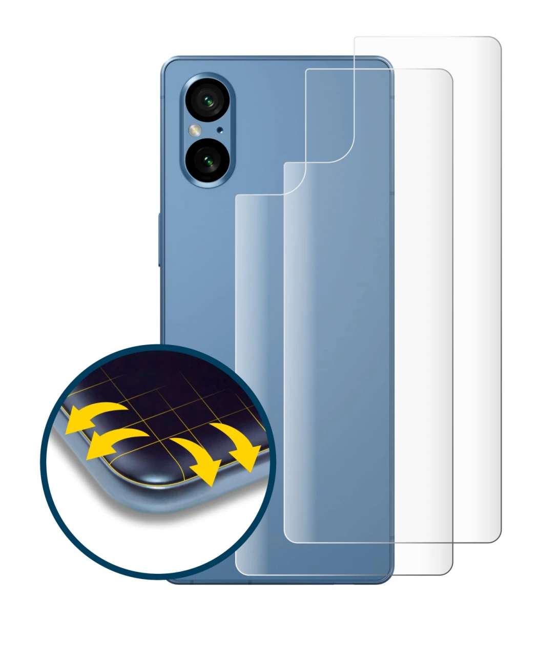 Image de l'appareil Sony Xperia 5 V (Arrière) avec une grande variété de protections d'écran.