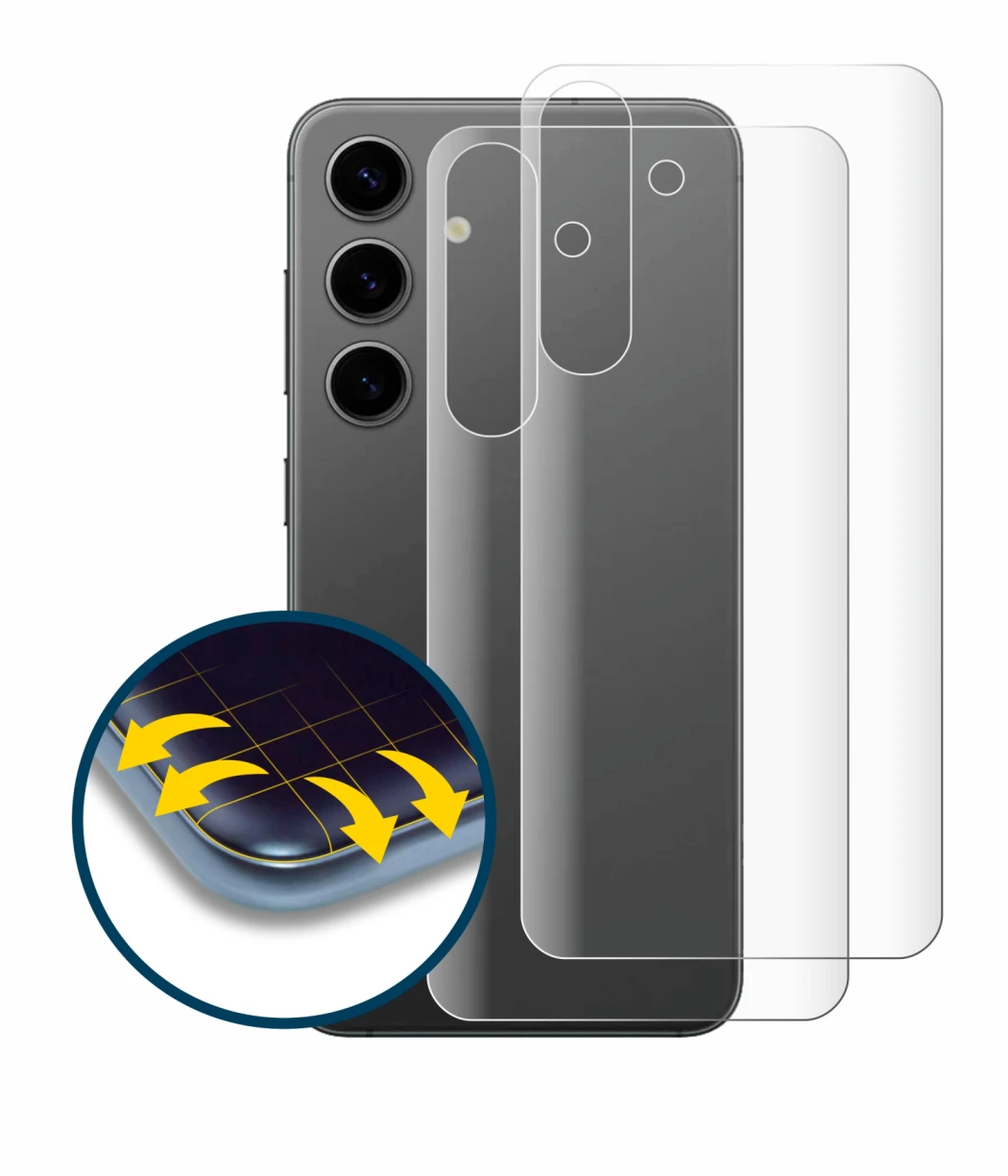 Image de l'appareil Samsung Galaxy S24 Plus (Arrière) avec une grande variété de protections d'écran.