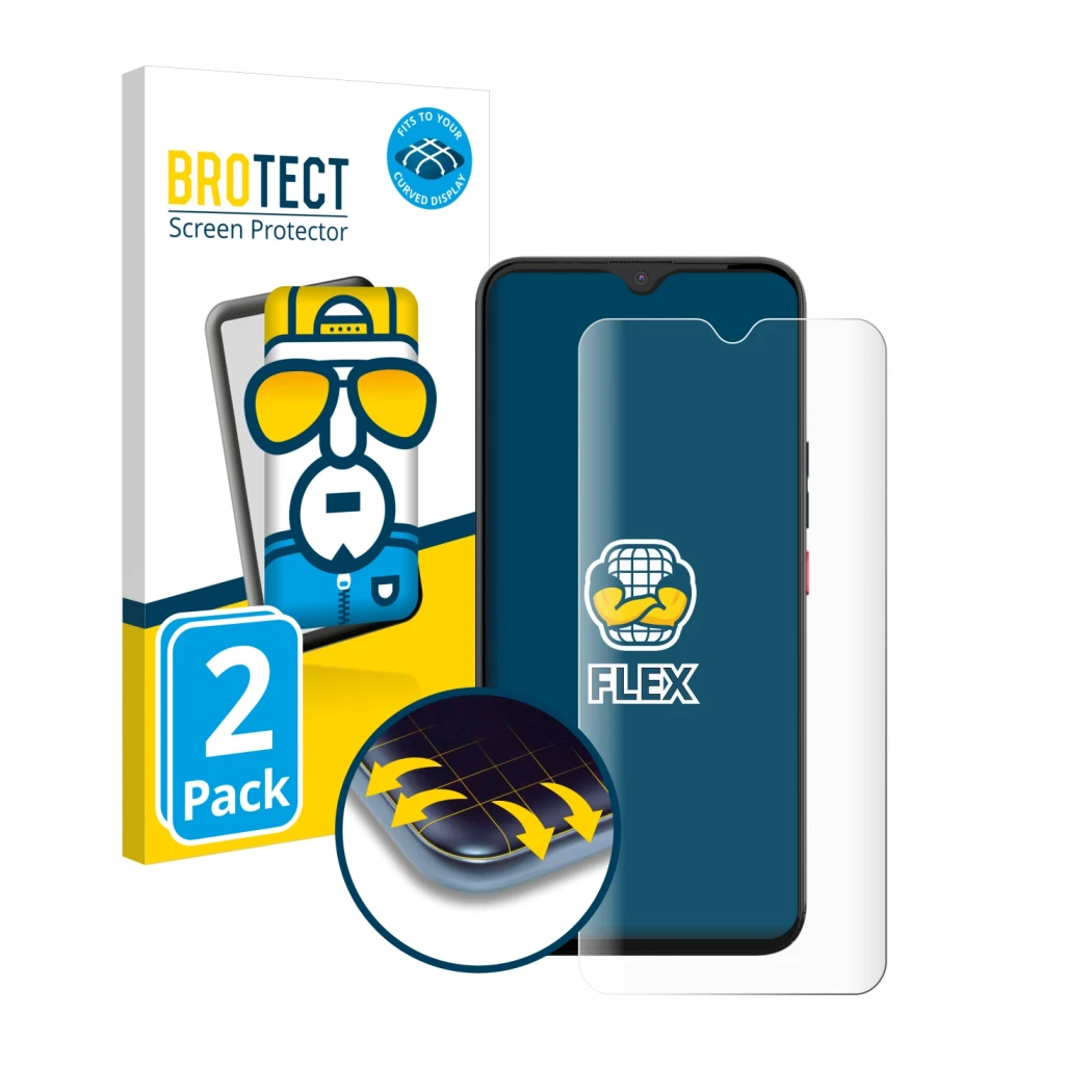 Face avant d’un emballage produit avec le logo de la marque BROTECT. À côté, l’appareil Gigaset GS5 PRO SE est représenté avec