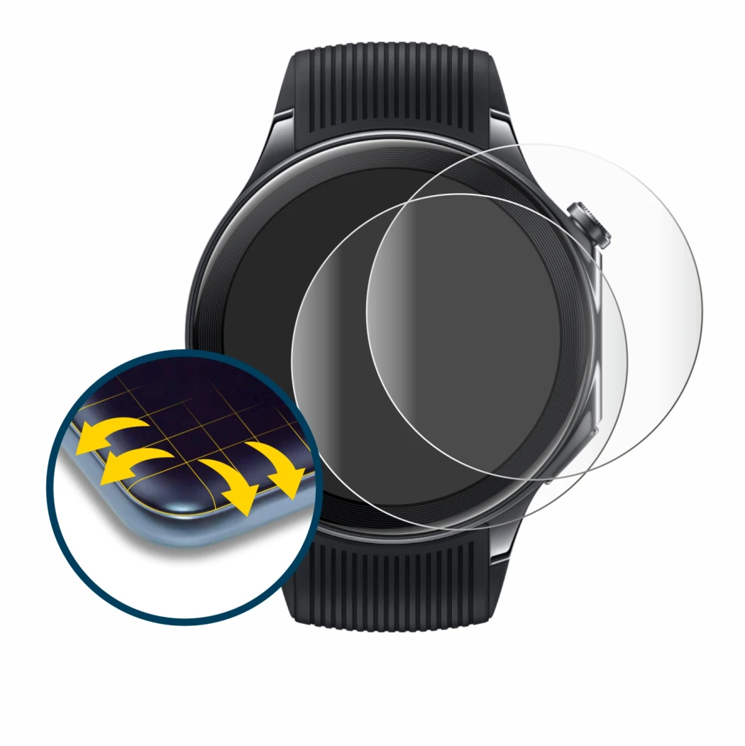 Image de l'appareil OnePlus Watch 2 avec une grande variété de protections d'écran.