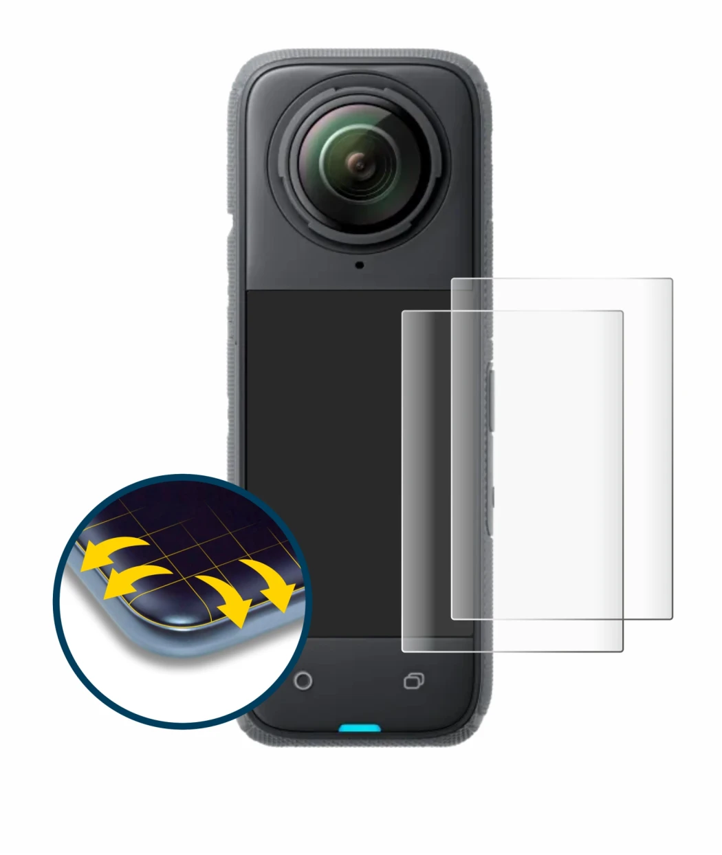 Image de l'appareil Insta360 X4 avec une grande variété de protections d'écran.
