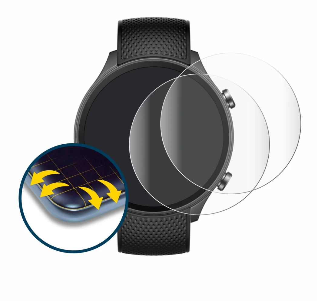 Image de l'appareil OnePlus watch 2R avec une grande variété de protections d'écran.