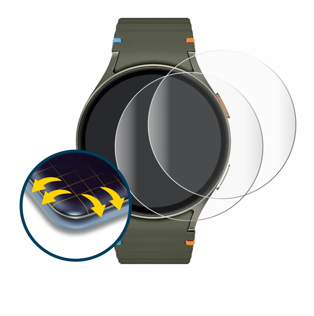 Image de l'appareil Samsung Galaxy Watch 7 (44 mm) avec une grande variété de protections d'écran.
