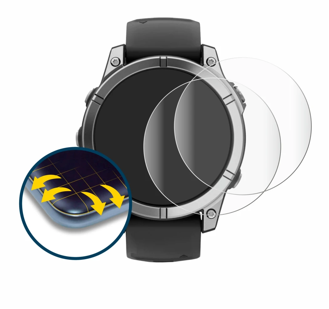 Image de l'appareil Garmin Fenix E avec une grande variété de protections d'écran.