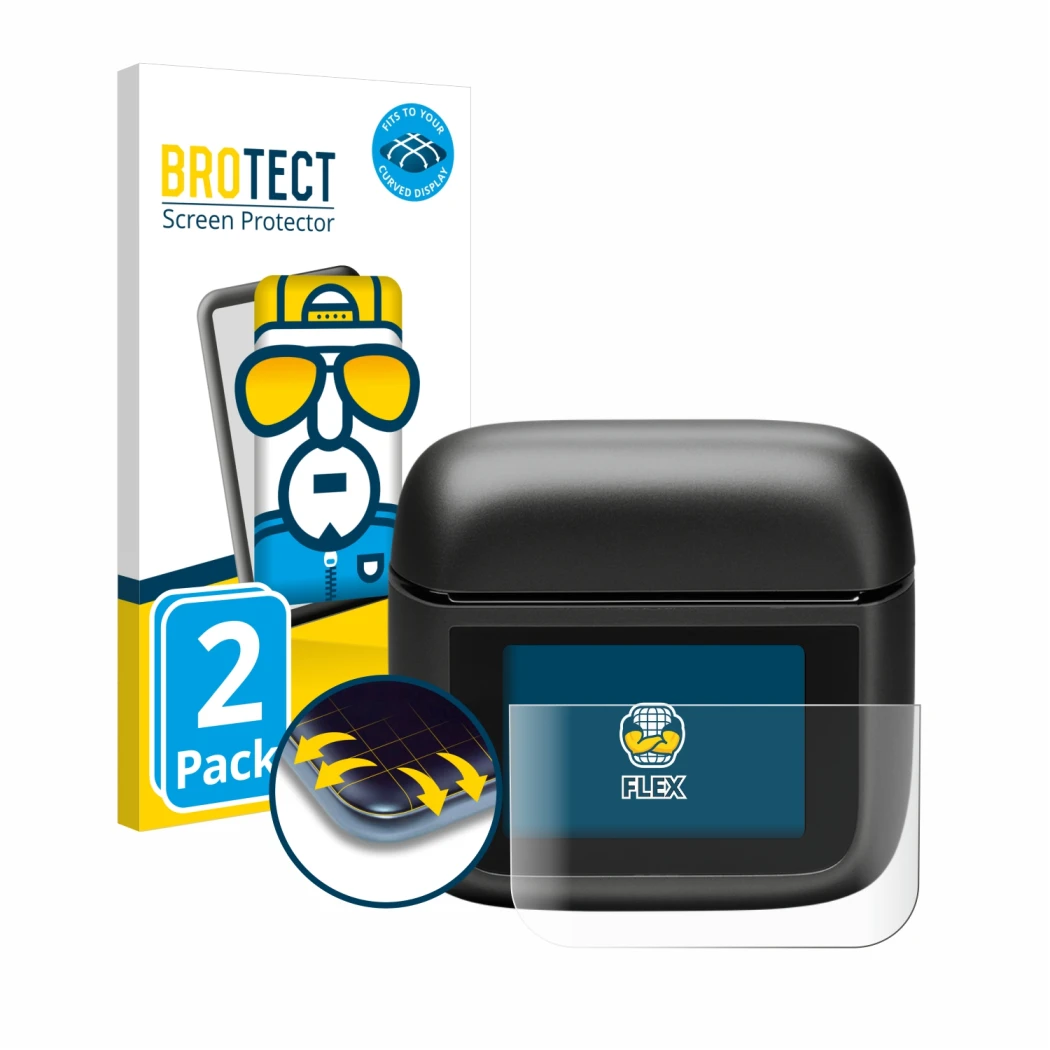 Face avant d’un emballage produit avec le logo de la marque BROTECT. À côté, l’appareil JBL Tour Pro 3 est représenté avec la 