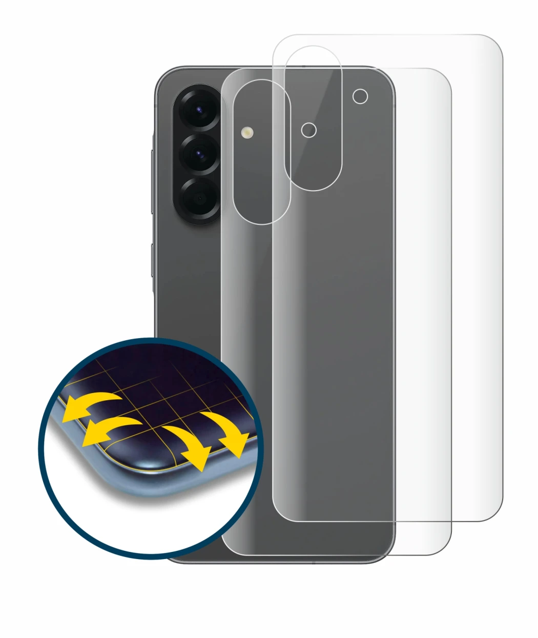 Image de l'appareil Samsung Galaxy A56 5G (Arrière) avec une grande variété de protections d'écran.