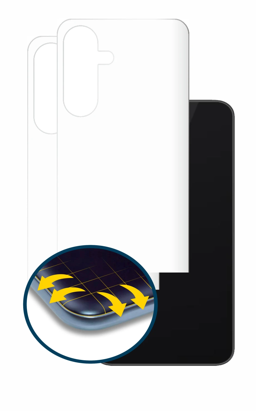 Image de l'appareil Samsung Galaxy A26 5G (Arrière) avec une grande variété de protections d'écran.