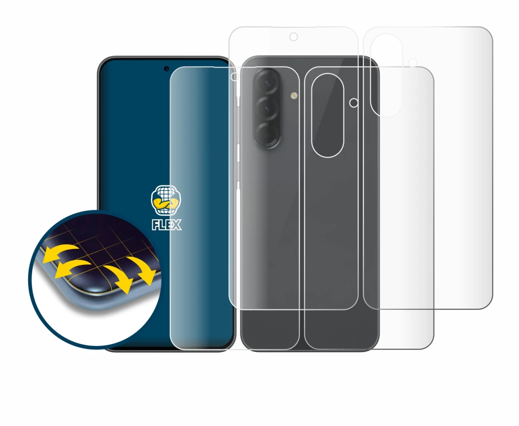 Image de l'appareil Samsung Galaxy A36 5G (Avant+Arrière) avec une grande variété de protections d'écran.