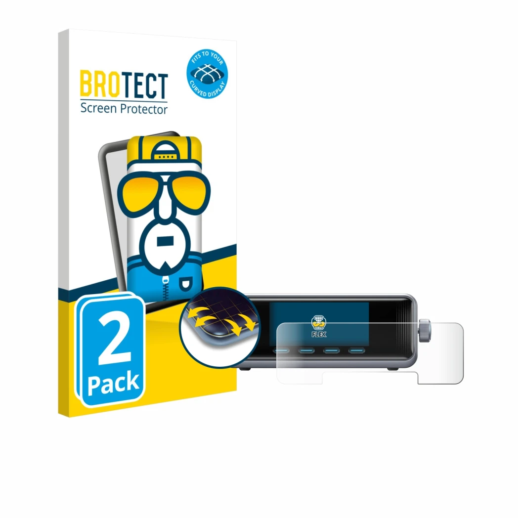 Face avant d’un emballage produit avec le logo de la marque BROTECT. À côté, l’appareil Anker Prime 250 W GaNPrime est représe