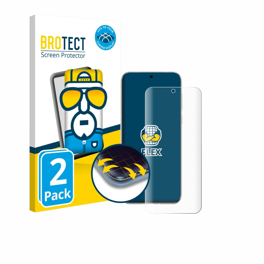 Face avant d’un emballage produit avec le logo de la marque BROTECT. À côté, l’appareil Huawei Pura 80 Ultra est représenté av