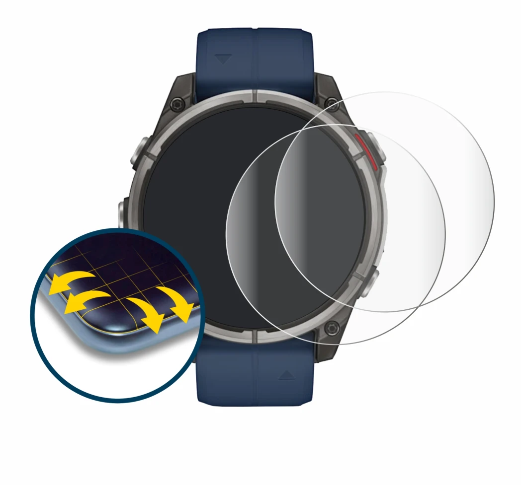Image de l'appareil Garmin quatix 8 (47 mm) avec une grande variété de protections d'écran.