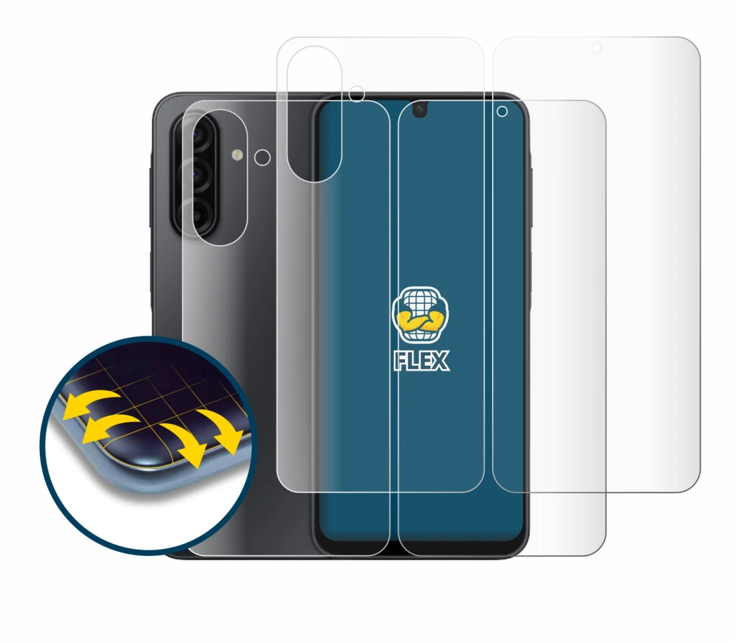 Image de l'appareil Samsung Galaxy A17 5G (Avant+Arrière) avec une grande variété de protections d'écran.