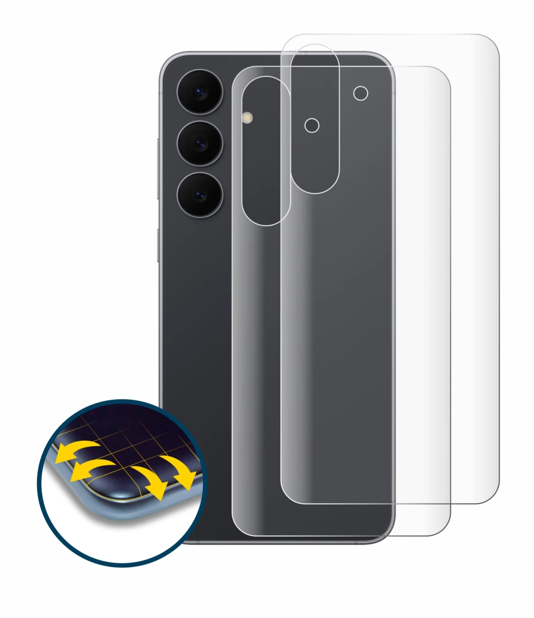 Image de l'appareil Samsung Galaxy S25 FE (Arrière) avec une grande variété de protections d'écran.