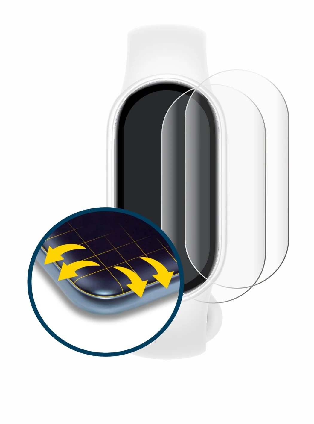 Image de l'appareil Xiaomi Smart Band 10 Ceramic Edition avec une grande variété de protections d'écran.