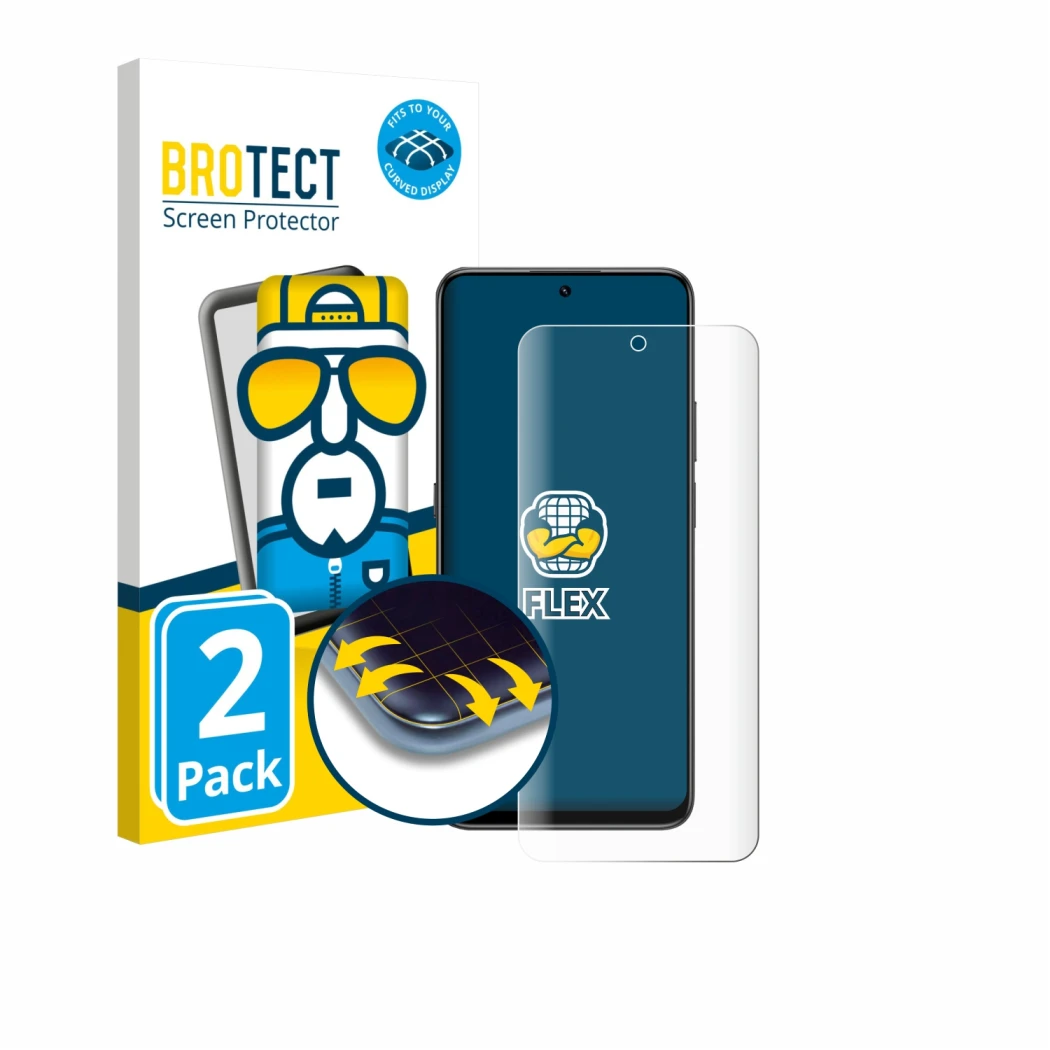 Face avant d’un emballage produit avec le logo de la marque BROTECT. À côté, l’appareil Honor 400 Smart 4G est représenté avec