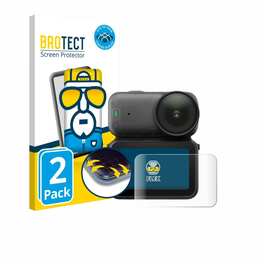 Face avant d’un emballage produit avec le logo de la marque BROTECT. À côté, l’appareil DJI Osmo Nano est représenté avec la p