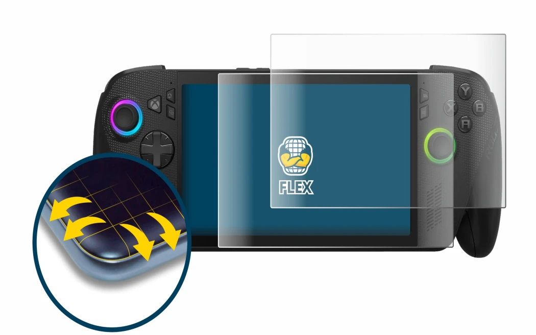 Image de l'appareil ASUS ROG Xbox Ally X avec une grande variété de protections d'écran.