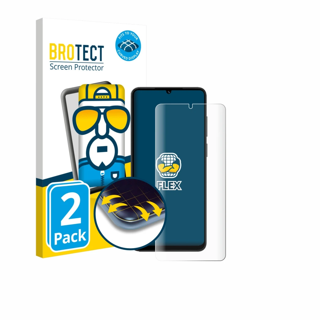 Face avant d’un emballage produit avec le logo de la marque BROTECT. À côté, l’appareil Honor X5c est représenté avec la prote