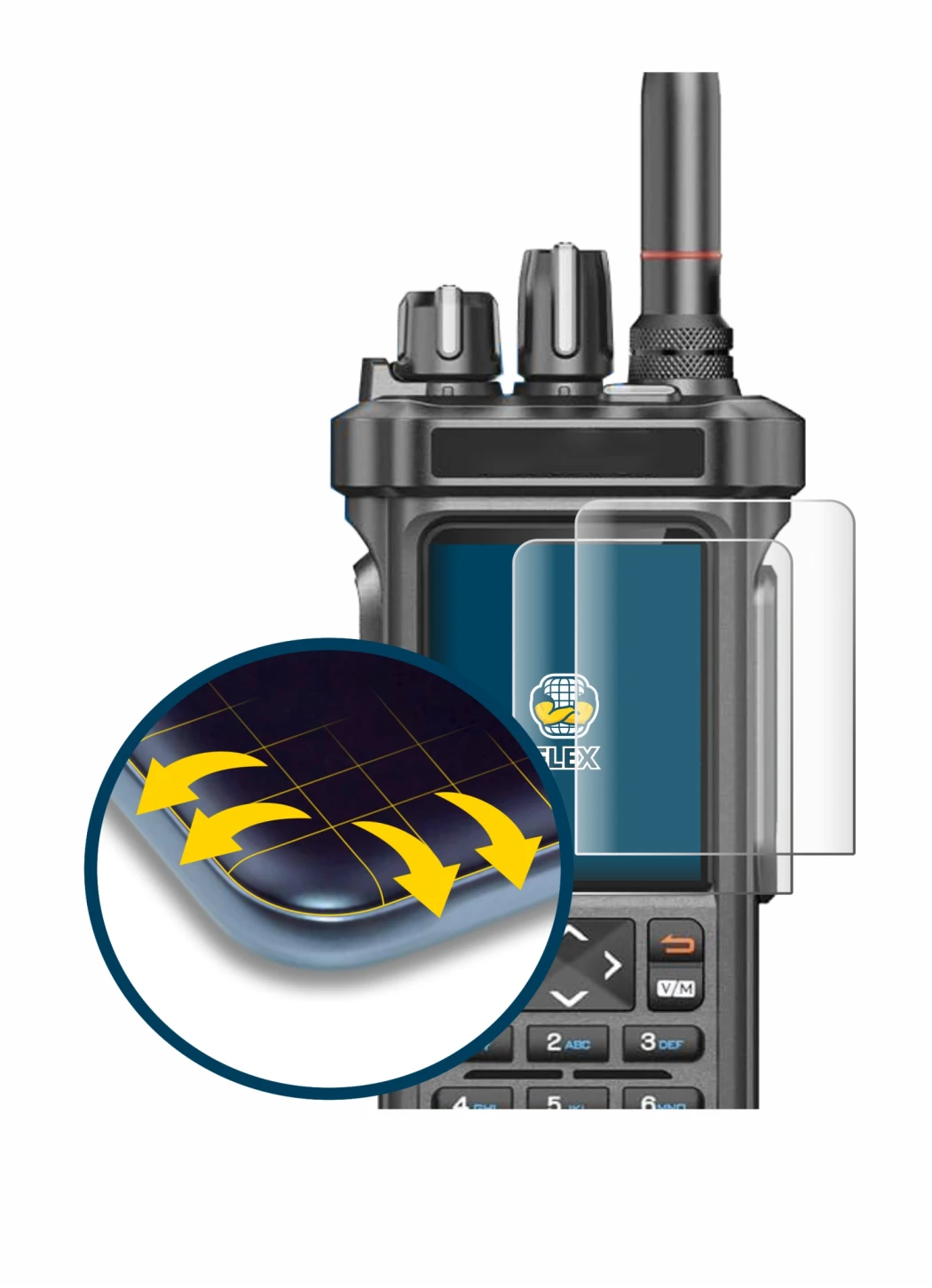 Image de l'appareil Radtel RT-950 Pro avec une grande variété de protections d'écran.