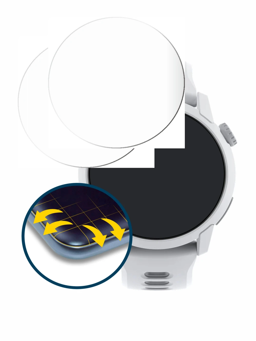 Image de l'appareil Coros Pace 4 avec une grande variété de protections d'écran.