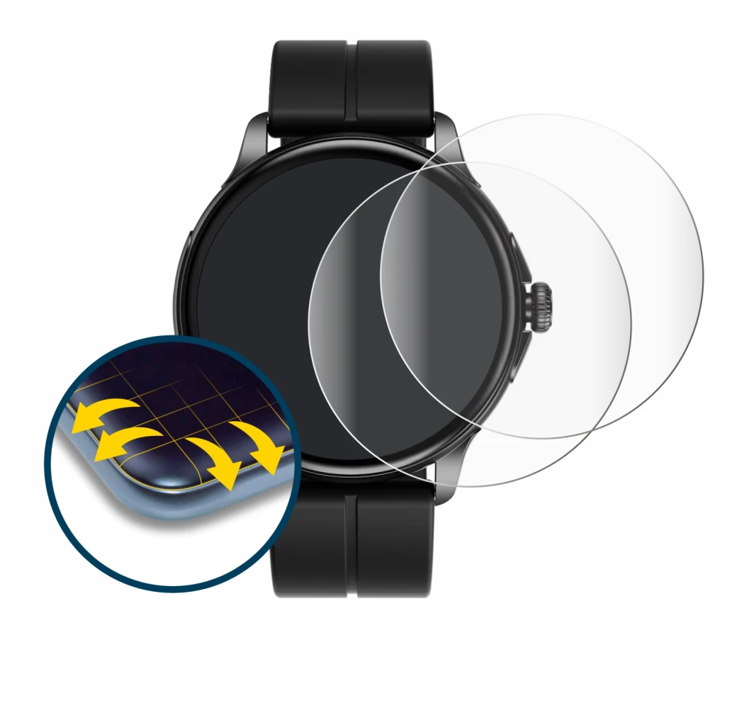 Image de l'appareil HMD Watch X1 avec une grande variété de protections d'écran.